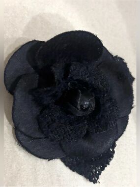 CHANEL Black Fabric Flower Pin Brooch